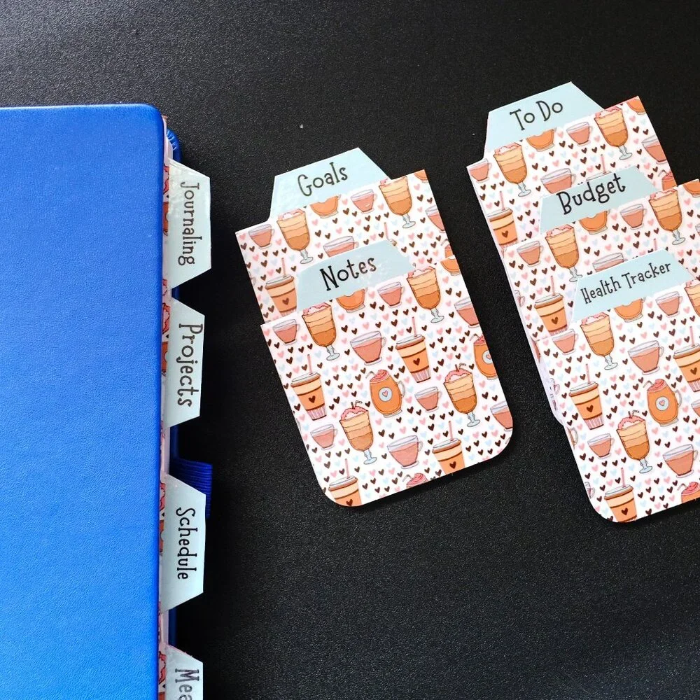 Handmade Magnetic Planner Tabs, trending, coffee, blue, hearts, pink